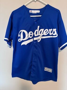 Majestic Royal Blue Dodgers Baseball Jersey with White Script #35 Bellinger